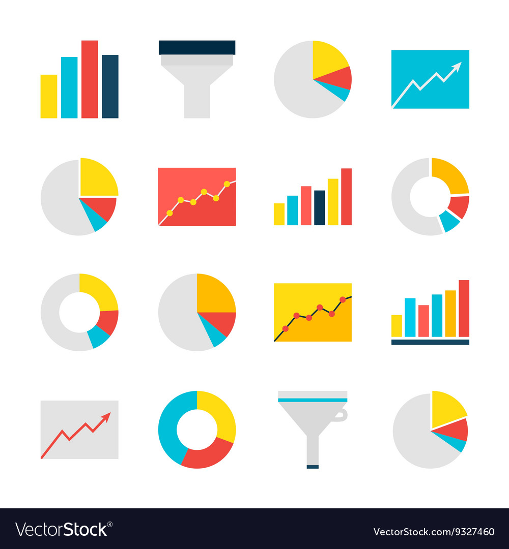 Business analysis graph and chart flat objects set