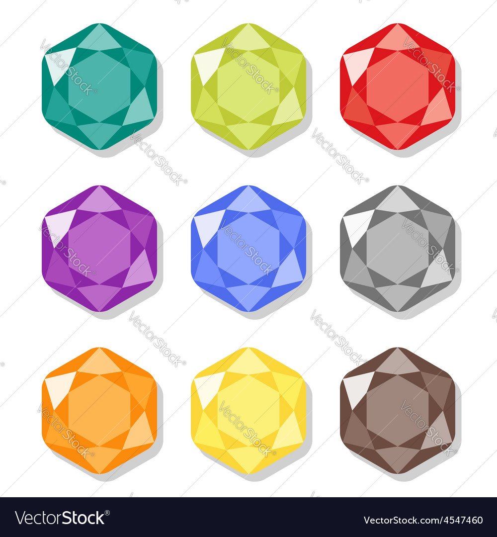 Cartoon hexagon gems icons set