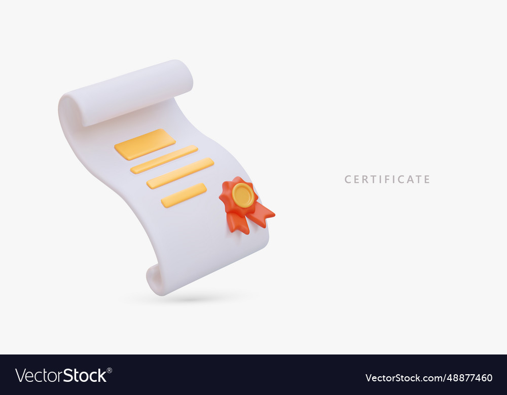 Certificate on white paper scroll with seal 3d vector image Certificate on white paper scroll with seal 3d