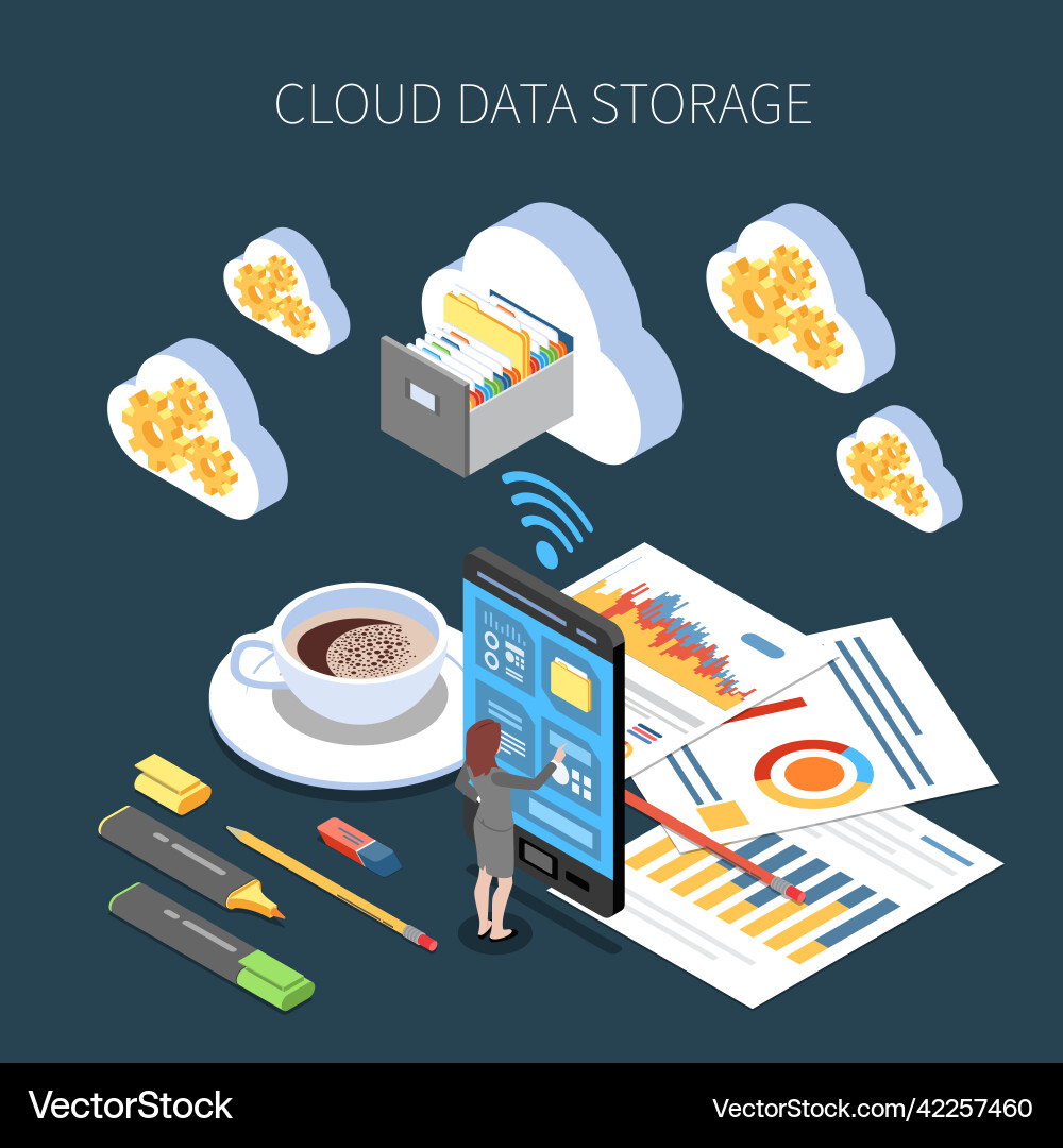 Cloud storage isometric composition Royalty Free Vector