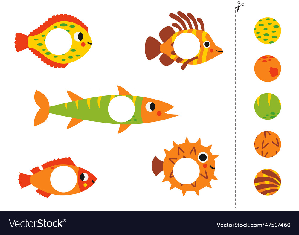 Cut and glue game for kids cute sea animals Vector Image