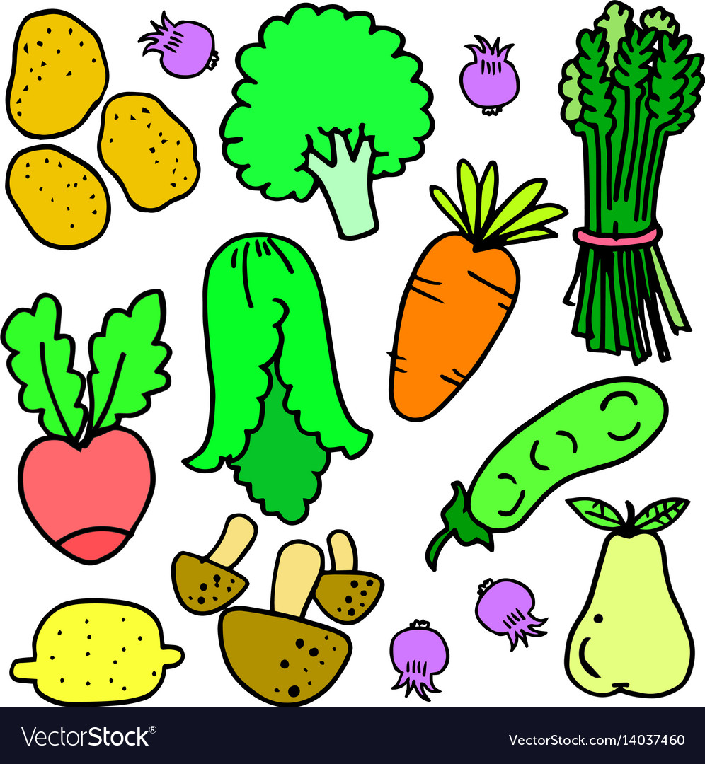 Doodle of fresh vegetables set