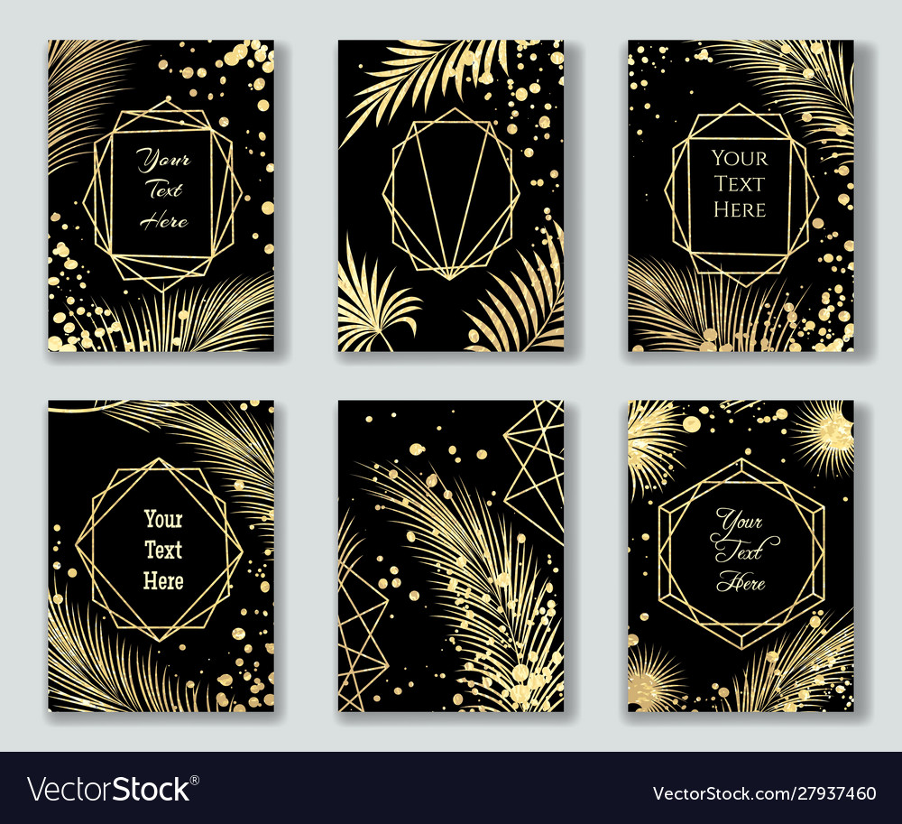 Golden leaves on black templates vector image Golden leaves on black templates