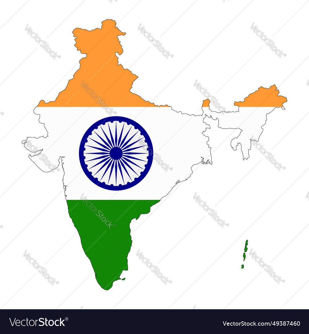 India map silhouette with flag isolated on white vector image India map silhouette with flag isolated on white