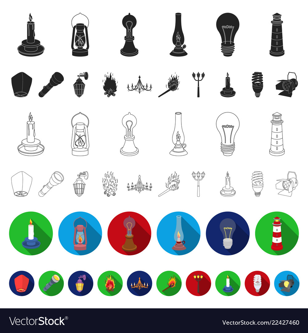 Light source flat icons in set collection