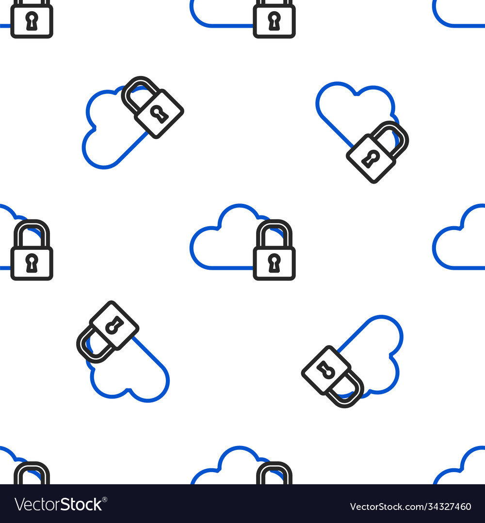 Line cloud computing lock icon isolated seamless vector image Line cloud computing lock icon isolated seamless