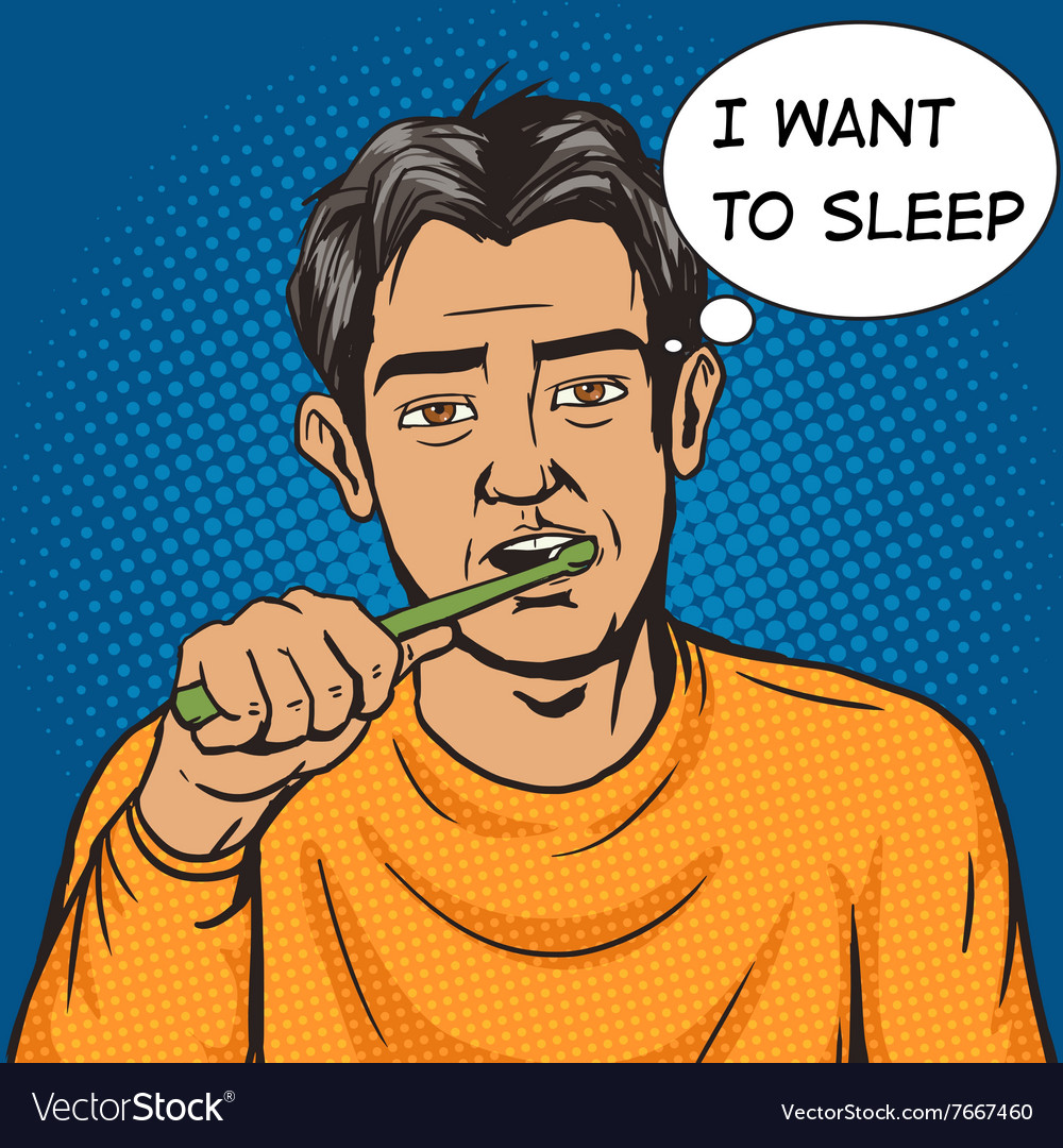 Man Brushing His Teeth Morning Pop Art Royalty Free Vector
