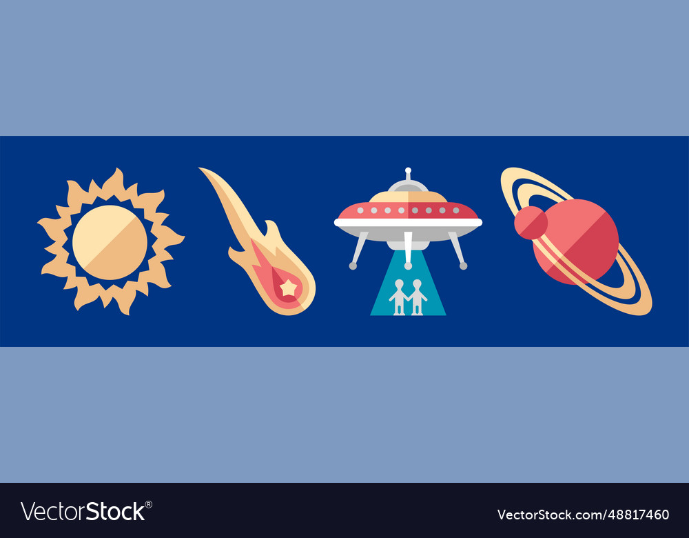 Outer space icon and objects on blue background