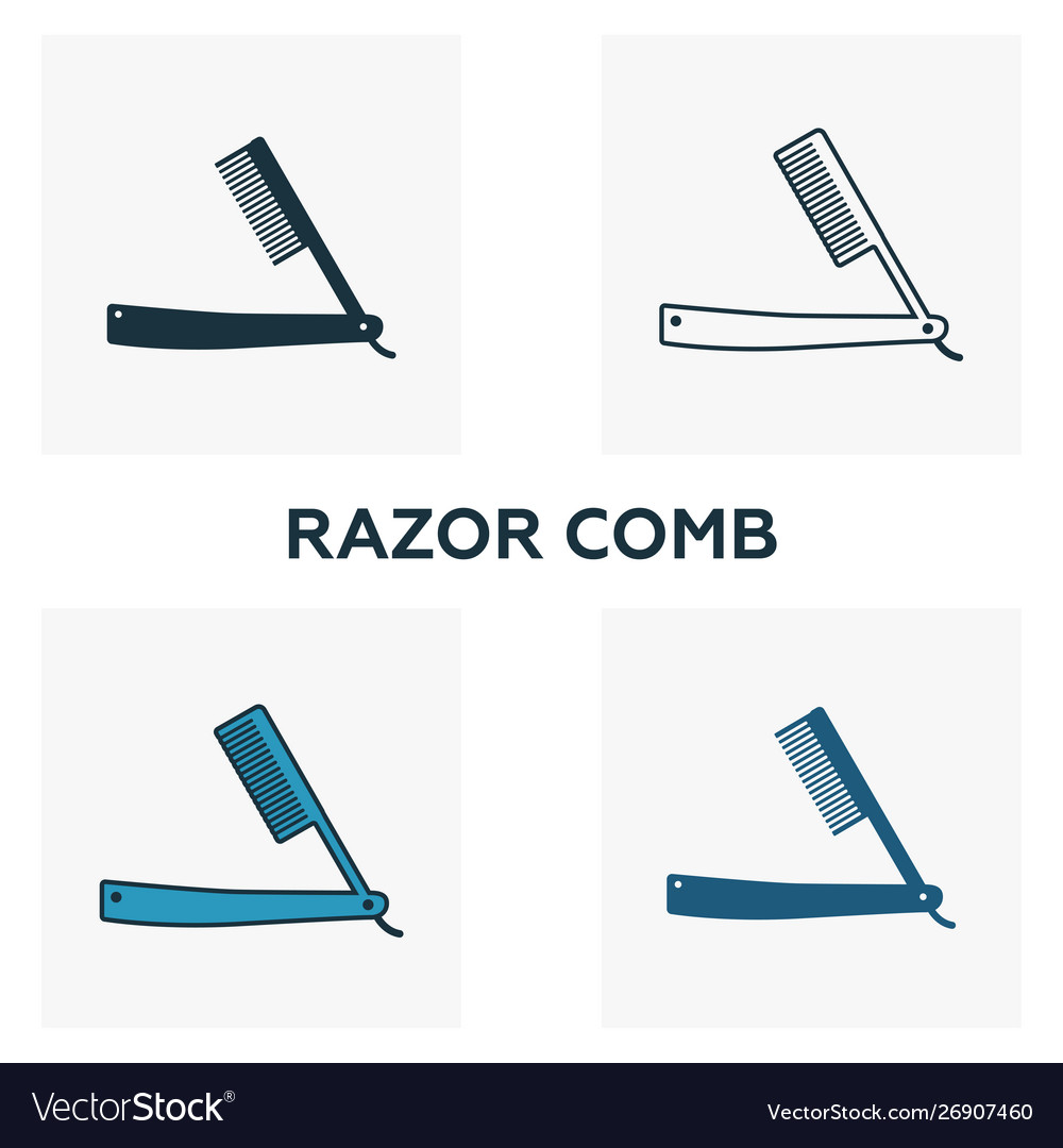 Razor comb icon set four elements in different