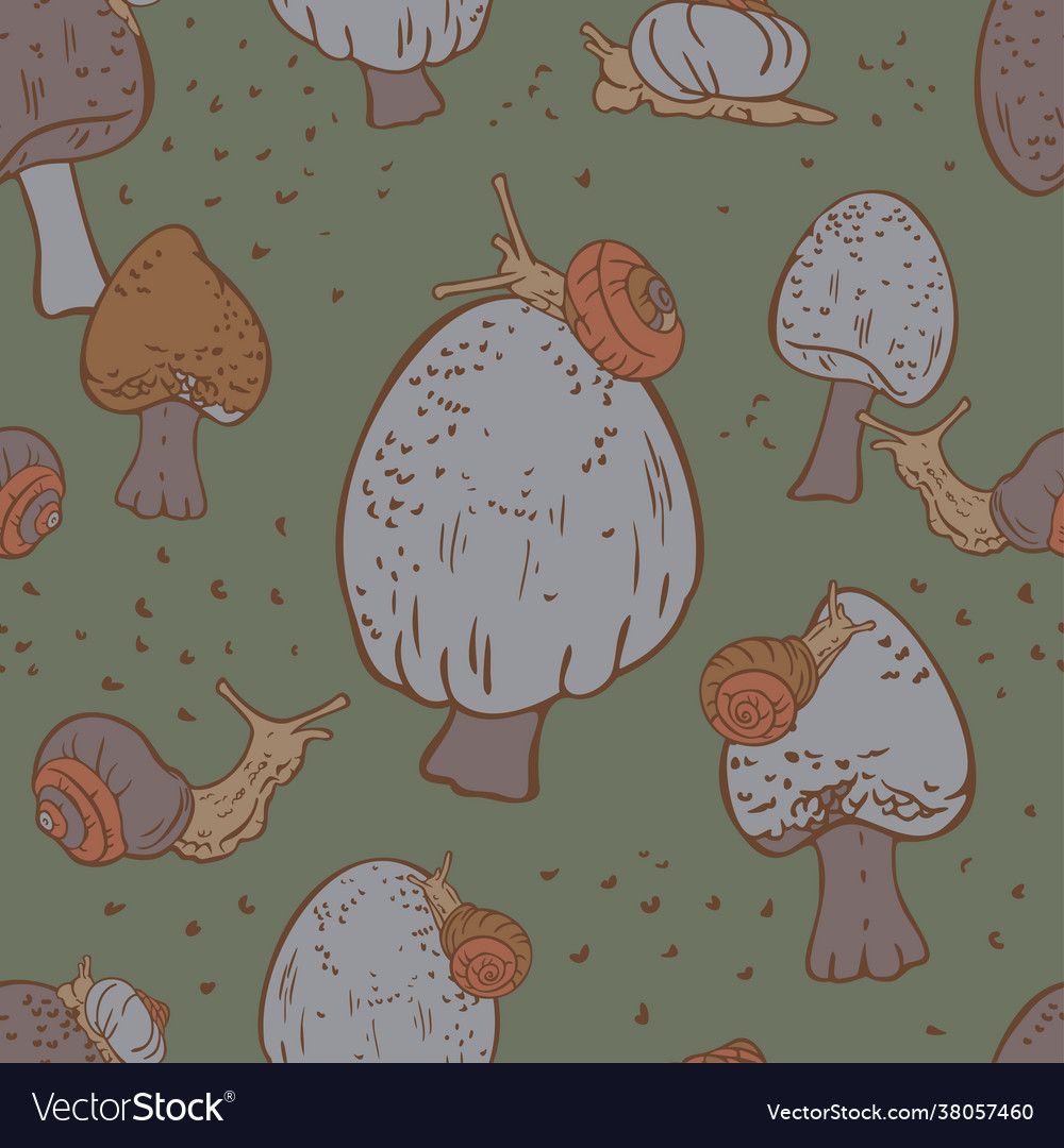 Seamless pattern with snails are crawling
