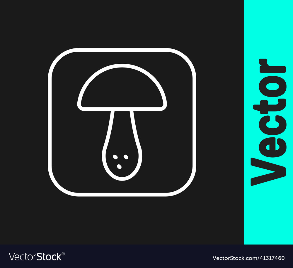 White line mushroom icon isolated on black