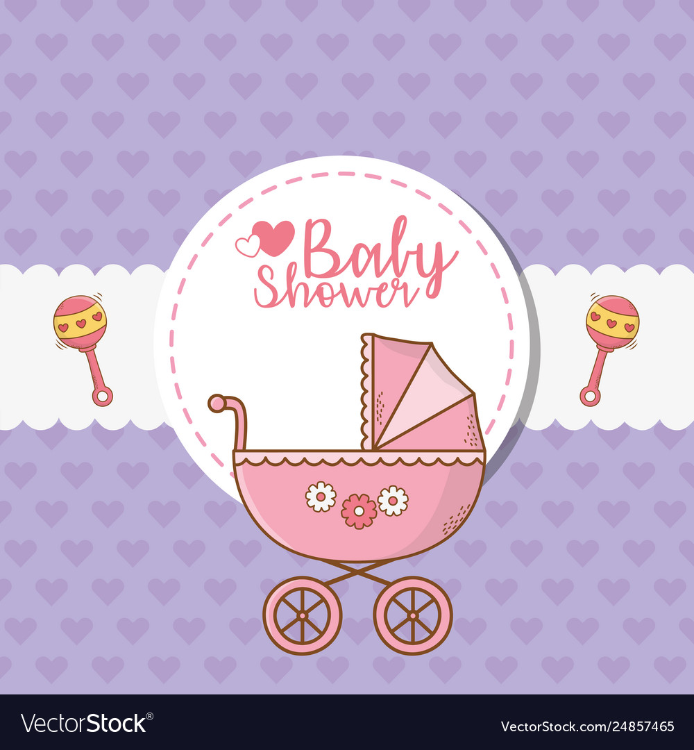 Baby shower card with pink cart