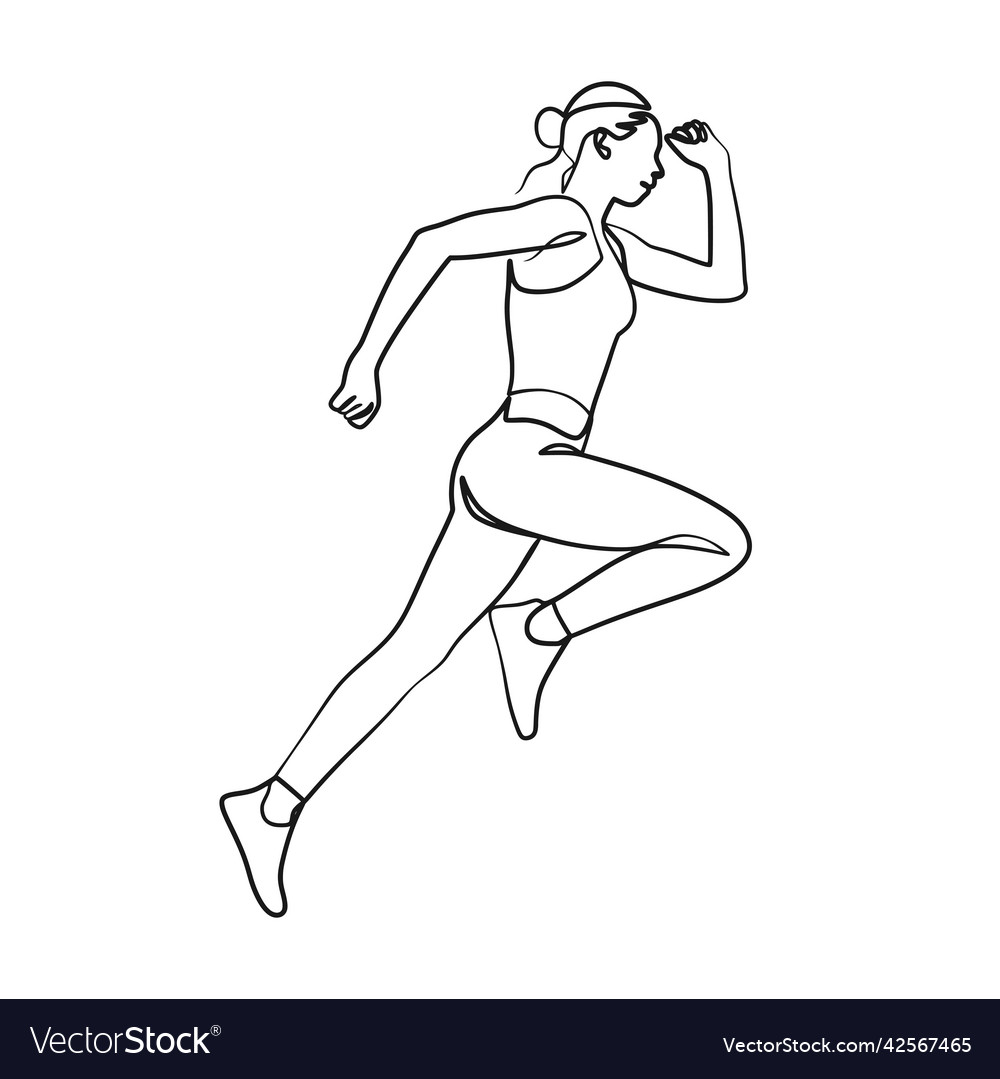 Continuous one line art drawing of woman running Vector Image