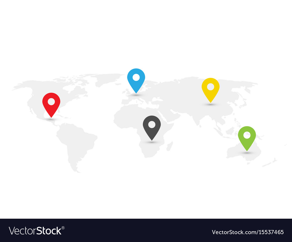Map of world with navigation pointers grey