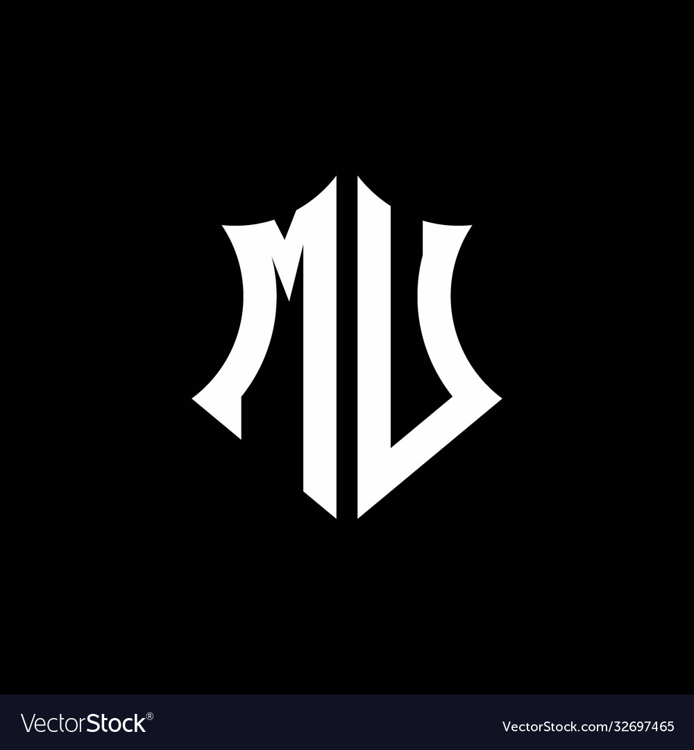 Mu monogram logo with a sharp shield style