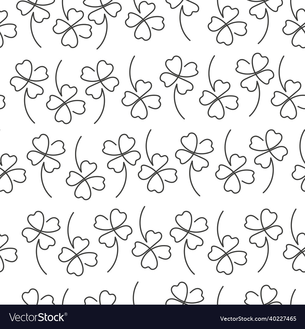 One line art clover seamless pattern on white