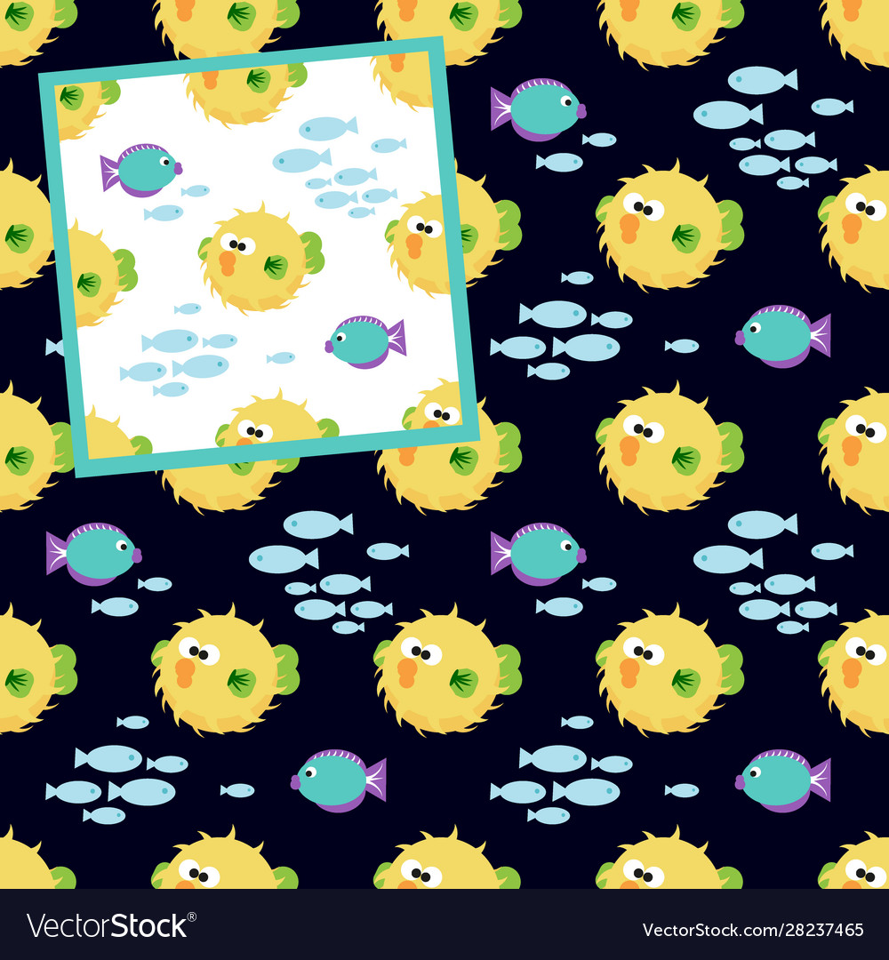 Two seamless patterns with pufferfish on white vector image Two seamless patterns with pufferfish on white