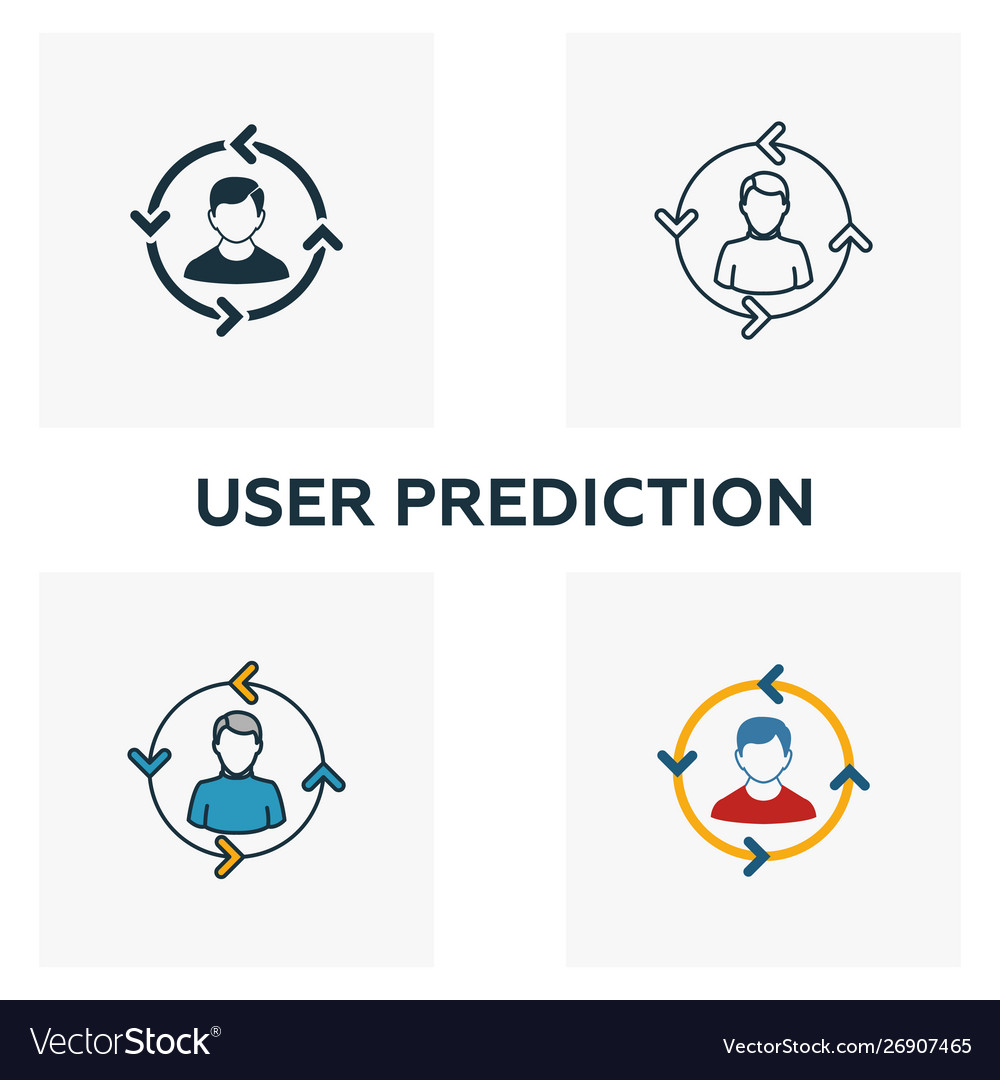 User prediction icon set four elements vector image User prediction icon set four elements