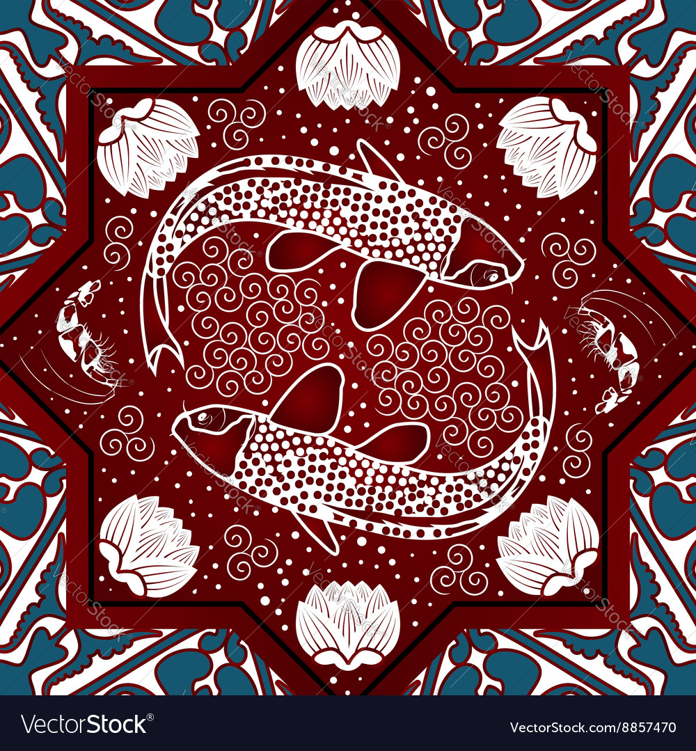 Arabic seamless pattern with fish and lotus