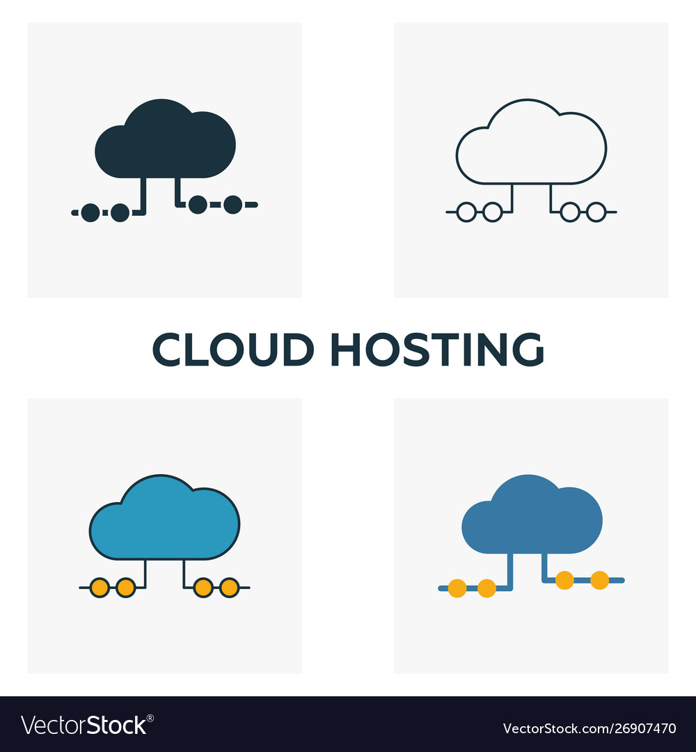 Cloud hosting icon set four elements in different Vector Image Cloud hosting icon set four elements in different