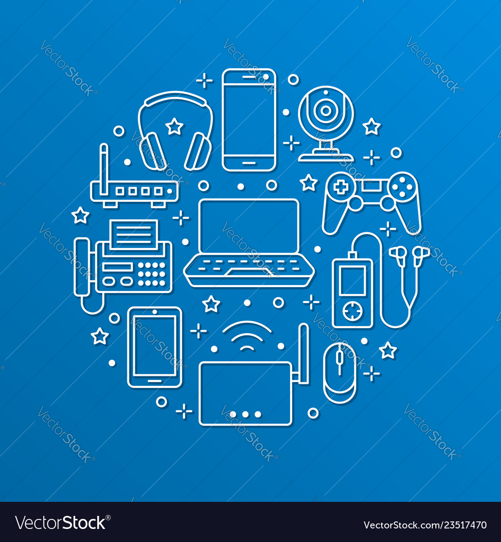 Electronics circle poster with flat line icons vector image Electronics circle poster with flat line icons