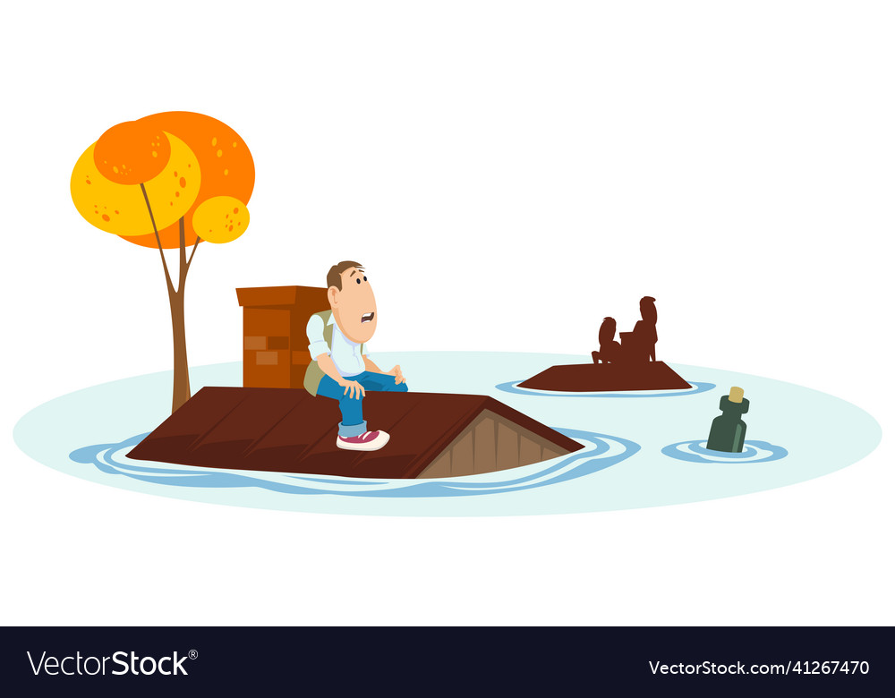 People sit on roofs of flooded houses