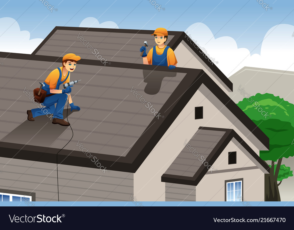 Roofer working on roof Royalty Free Vector Image