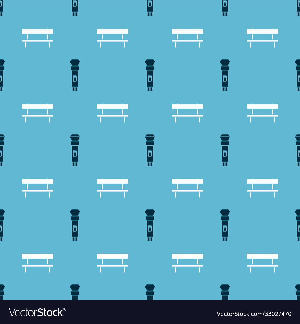 Set flashlight and bench on seamless pattern