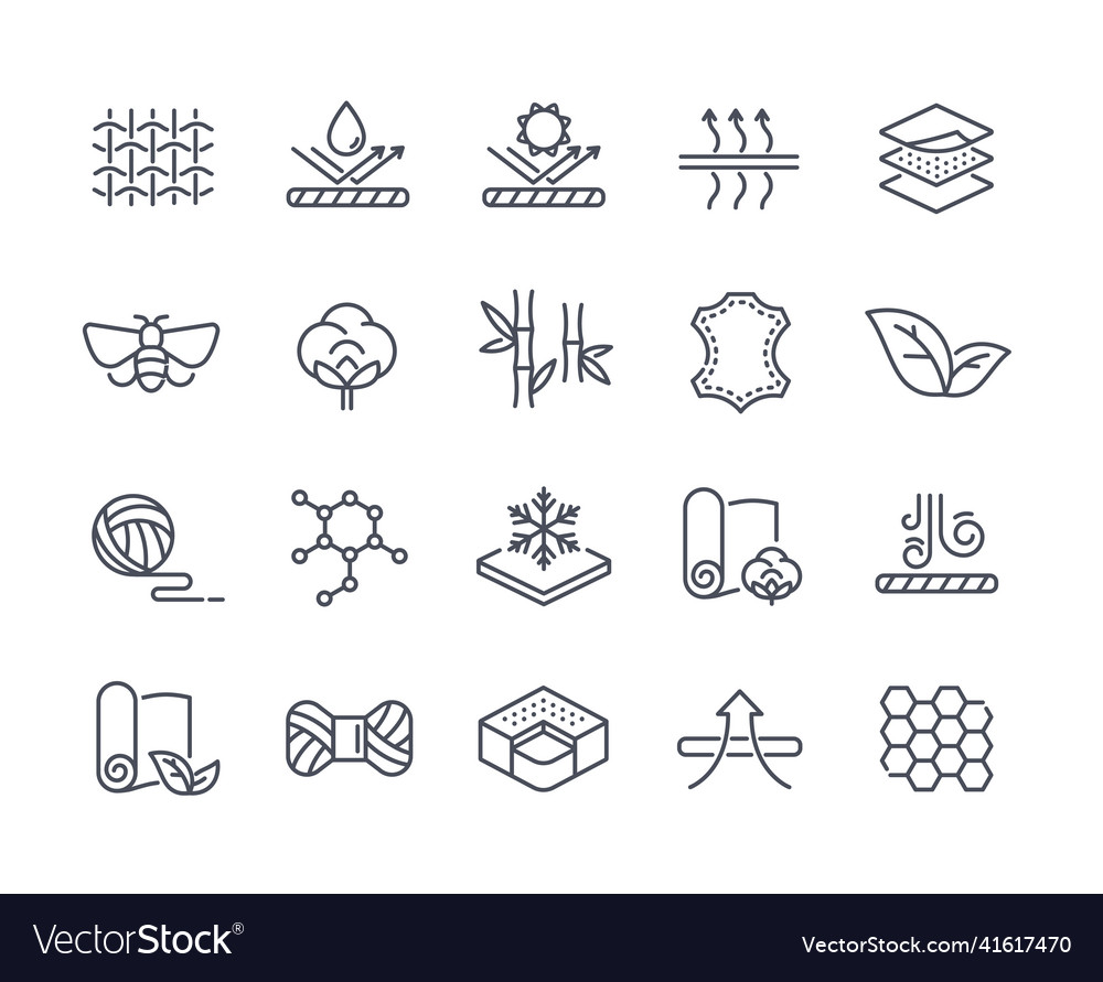 Set of linear icons related to fabrics vector image Set of linear icons related to fabrics