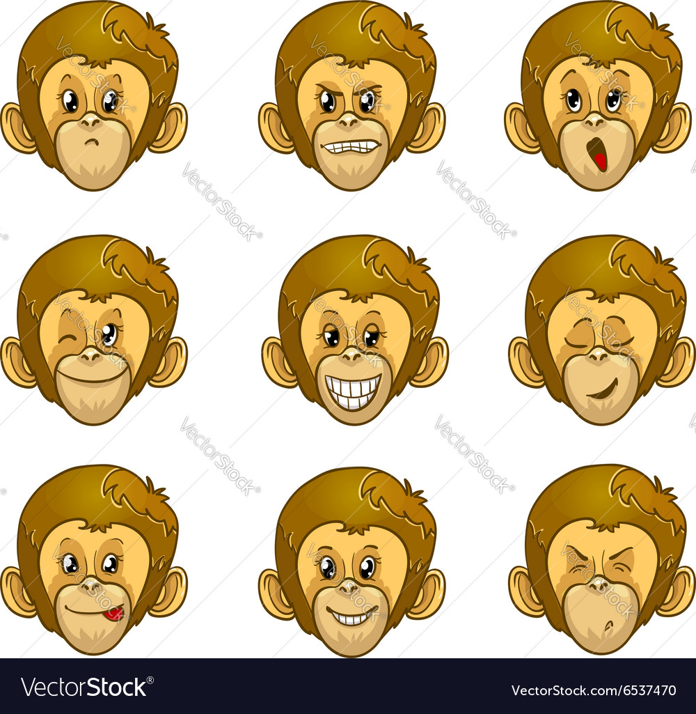 Set of monkey face with different emotions