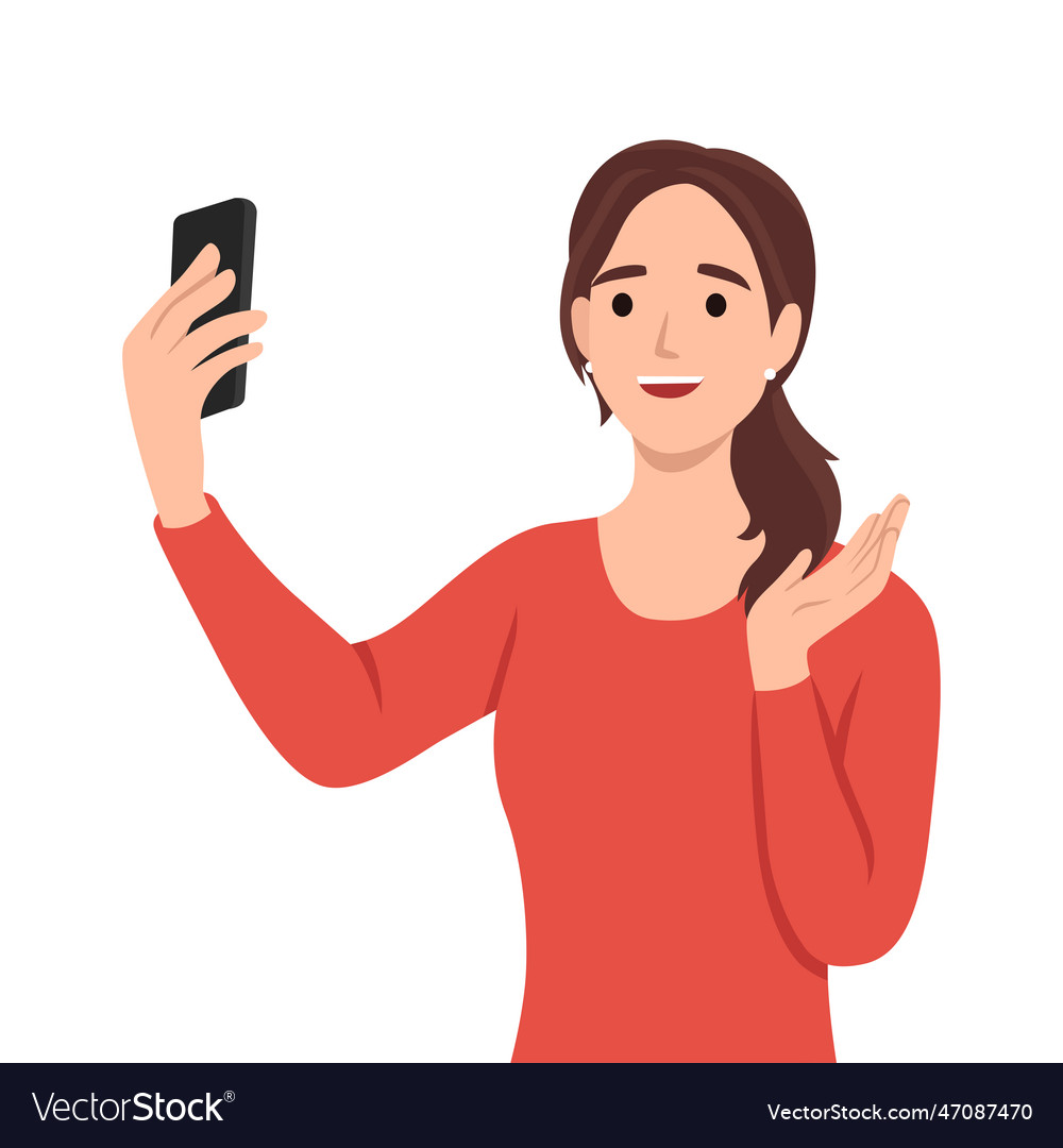 Sketch of happy woman talking video call Vector Image