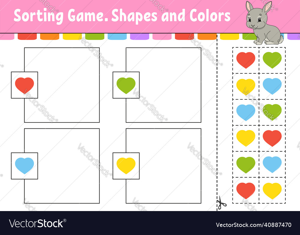 Sorting game shapes and colors cut and glue Vector Image