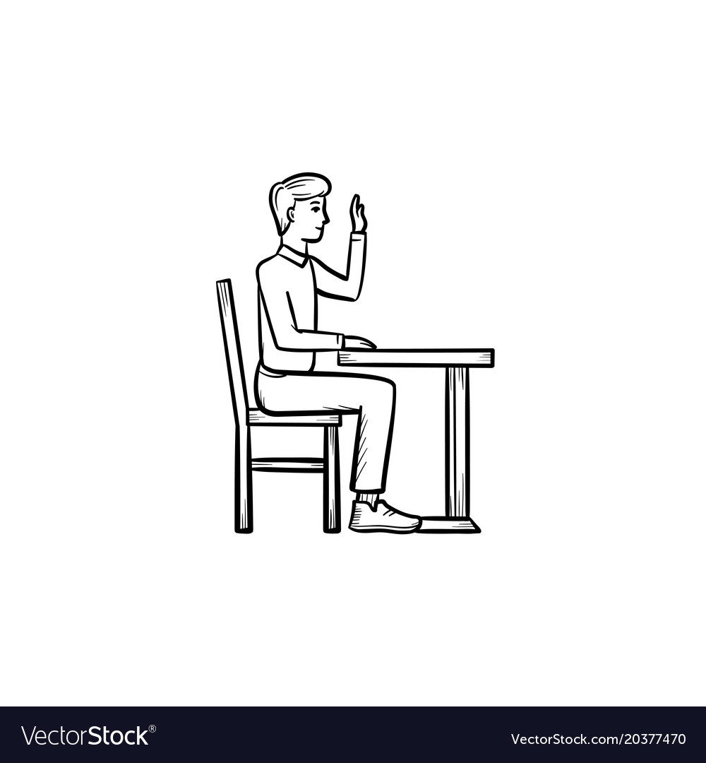 Student sitting at the desk hand drawn sketch icon