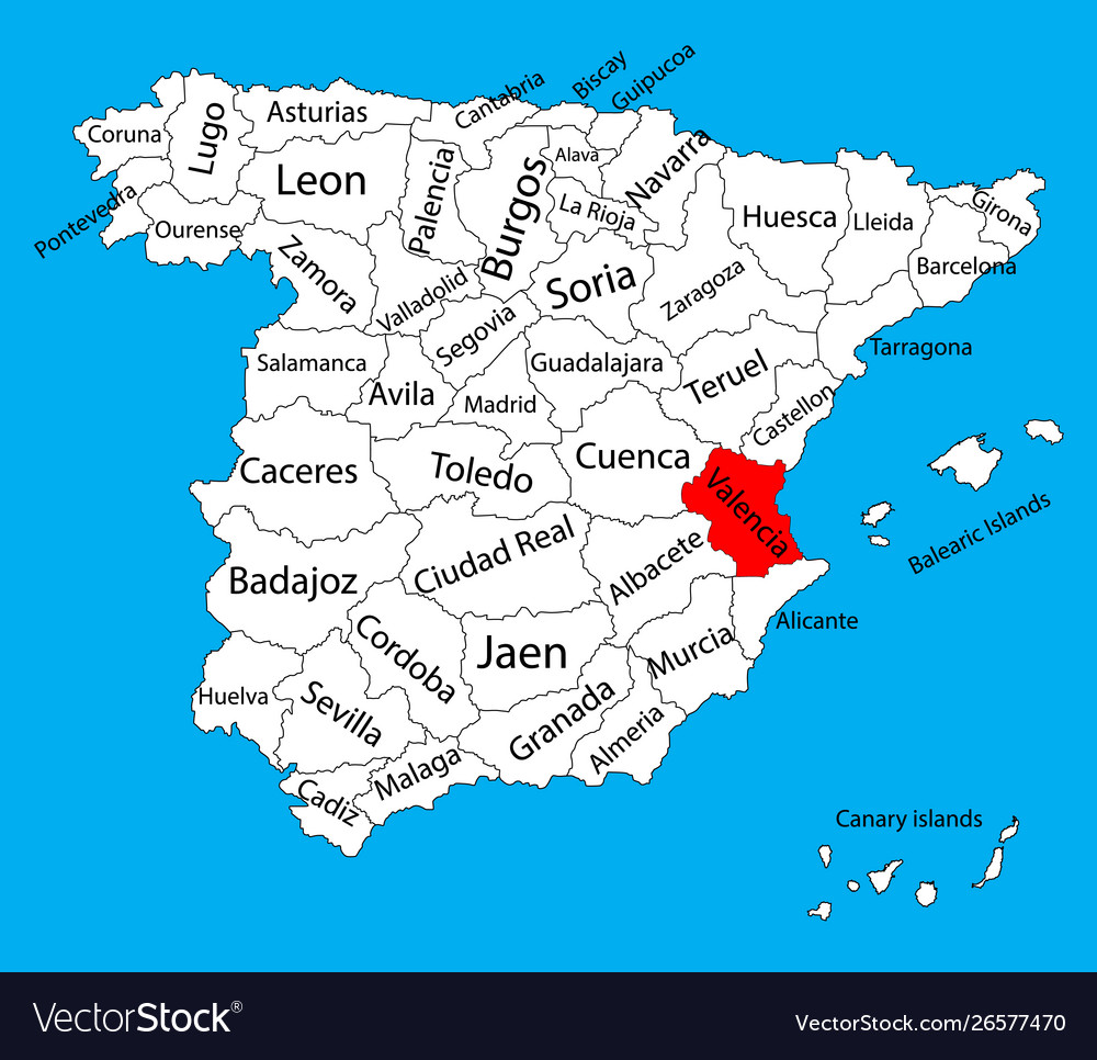 Valencia map spain province administrative map Vector Image