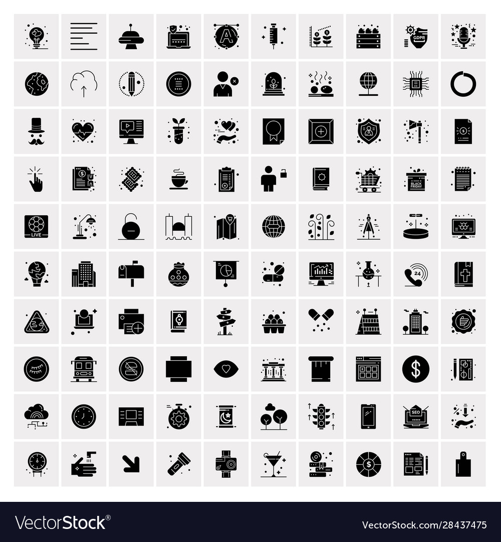 100 solid business icons for web and print Vector Image 100 solid business icons for web and print