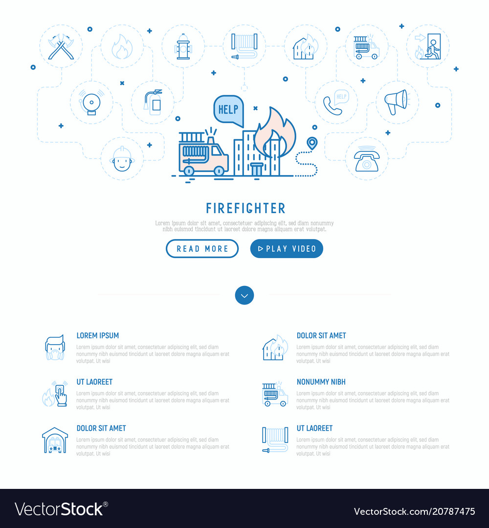Firefighter concept template for web page vector image Firefighter concept template for web page
