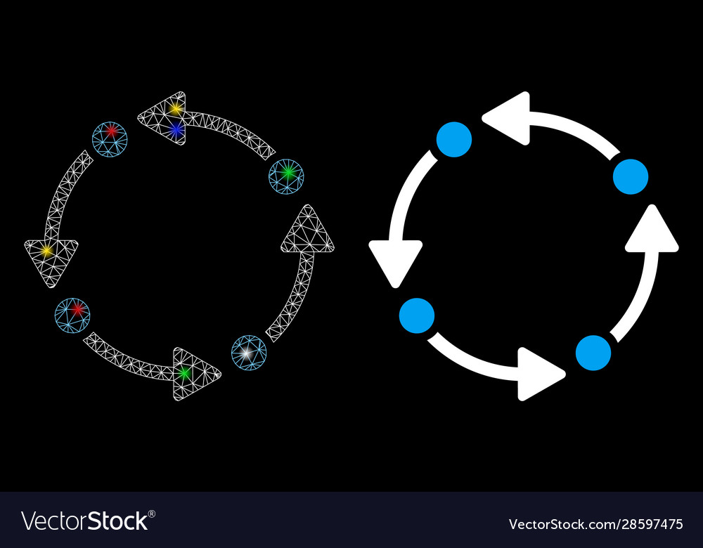 Glowing mesh network rotate icon with flare spots vector image Glowing mesh network rotate icon with flare spots