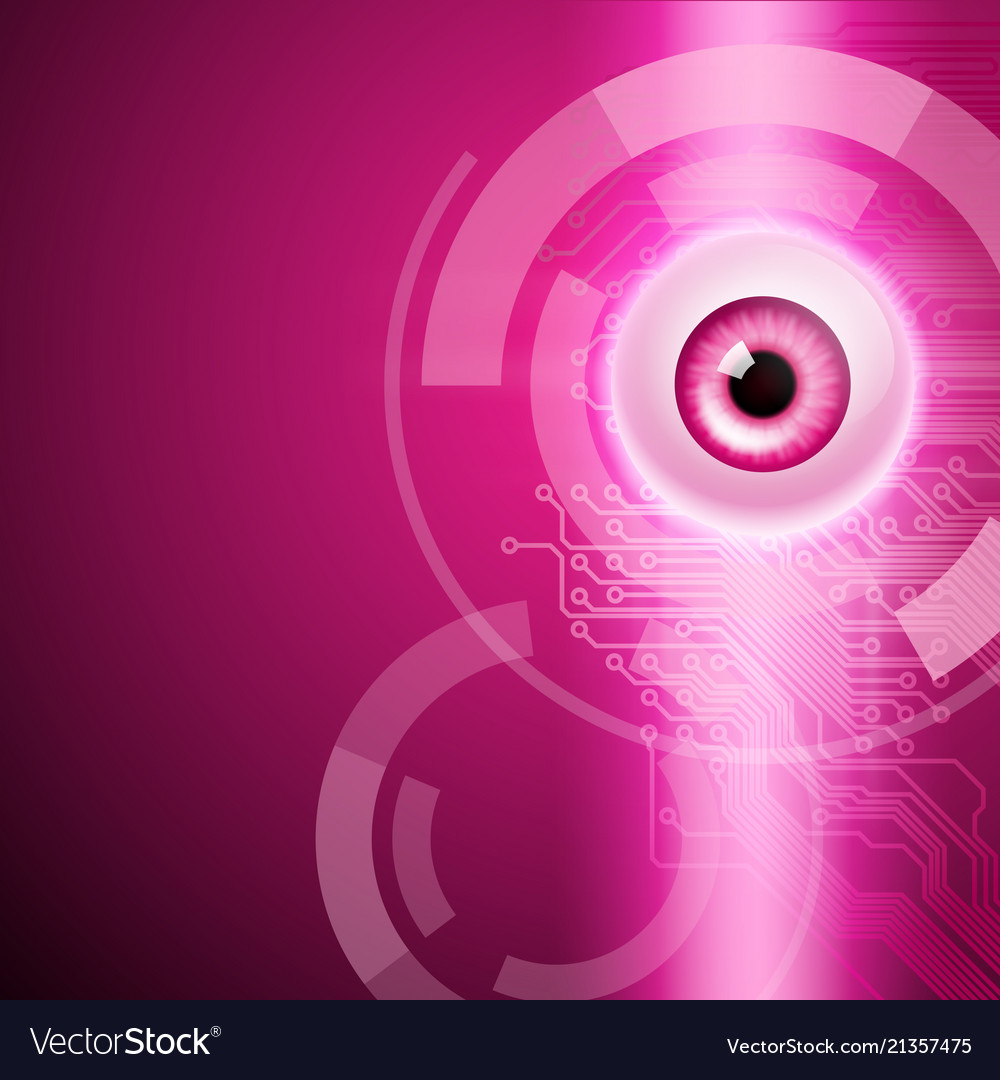 Pink background with eye and circuit