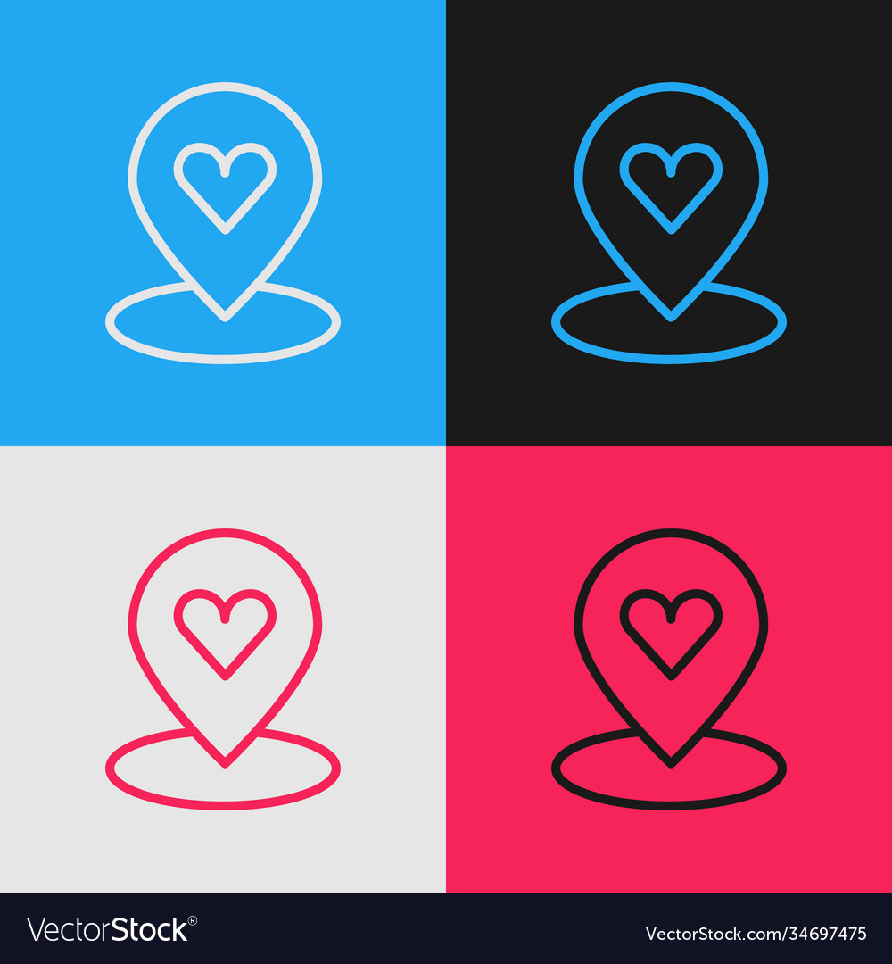 Pop art line map pointer with heart icon isolated vector image Pop art line map pointer with heart icon isolated