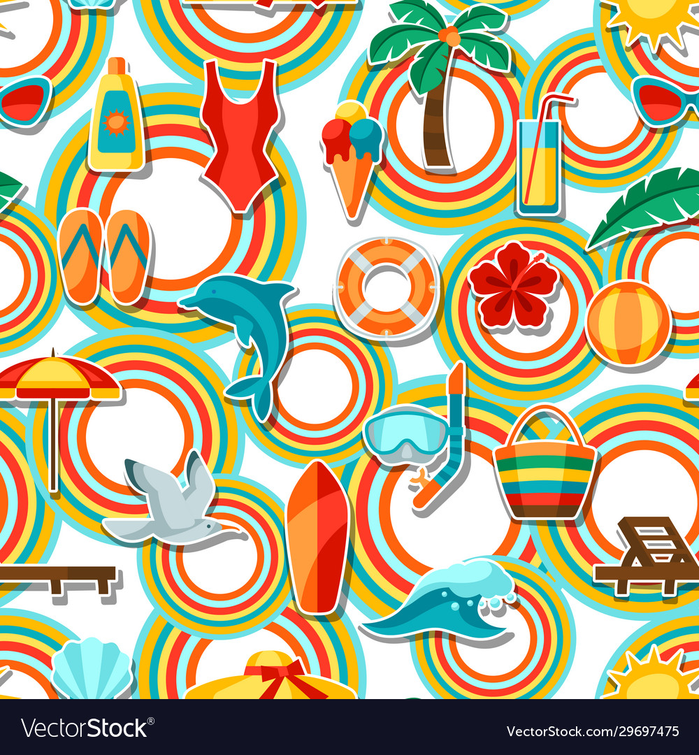Seamless pattern with summer and beach objects vector image Seamless pattern with summer and beach objects