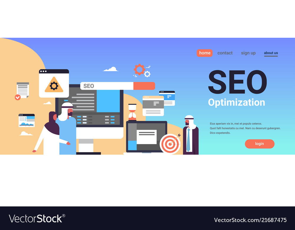 Seo Search Engine Optimization Arabic Couple Man Vector Image