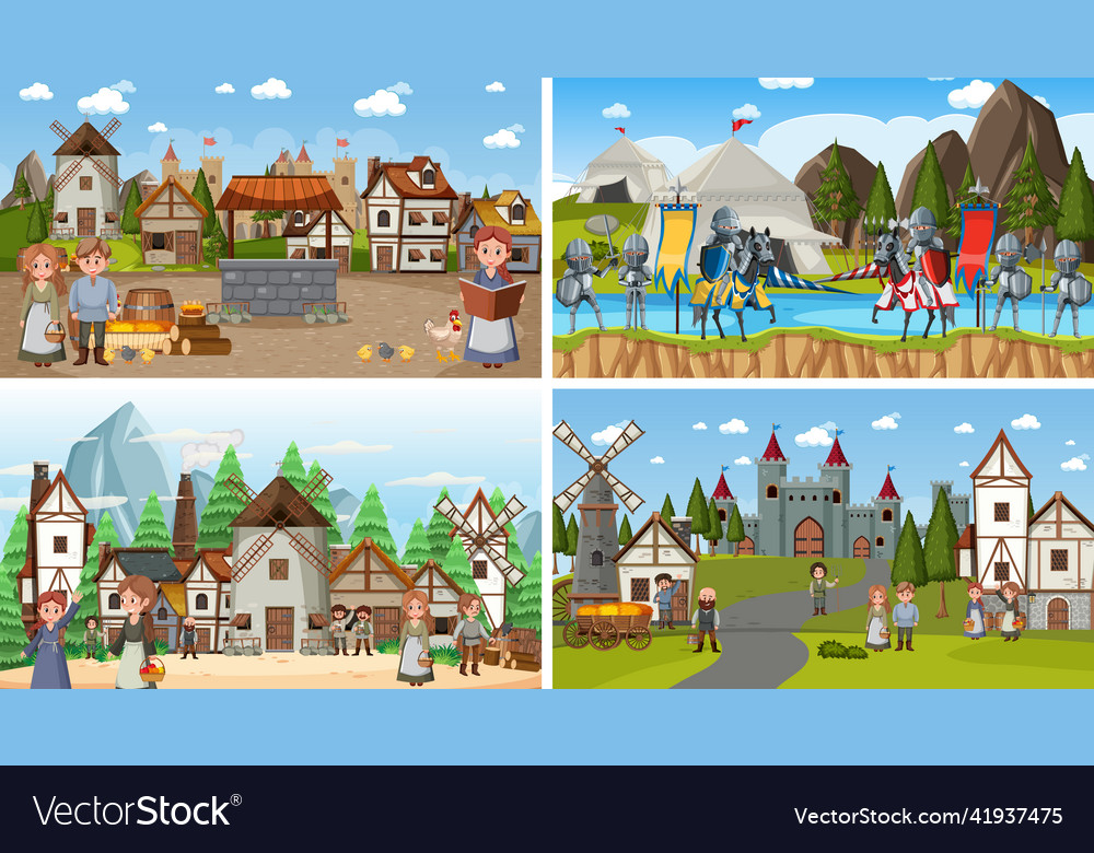 Set of different scene medieval