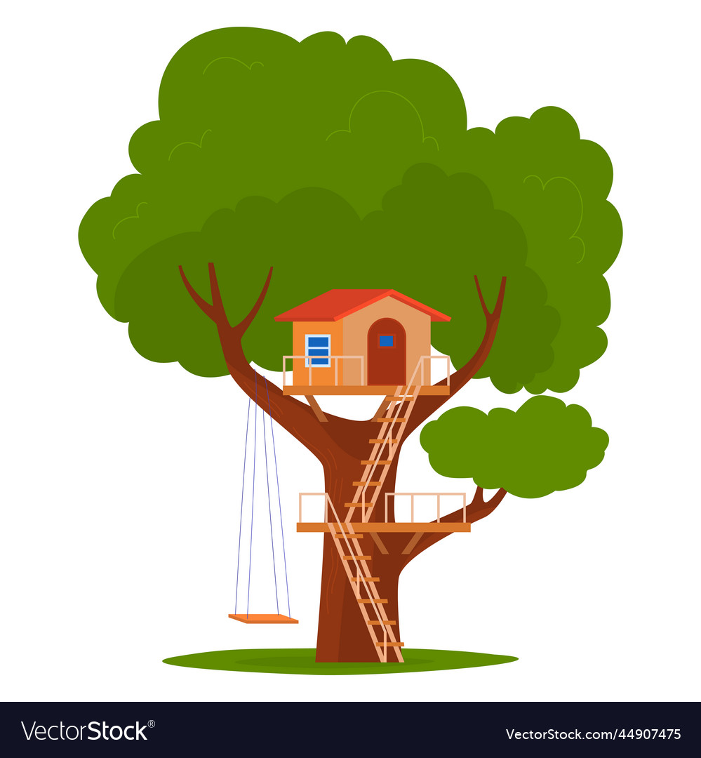 Tree wood playhouse with nature summer playground Vector Image