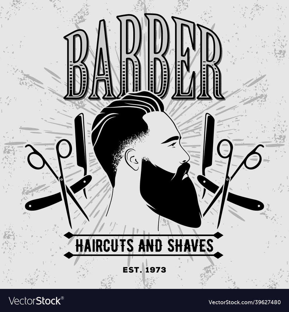 Barber shop poster template with bearded men Vector Image