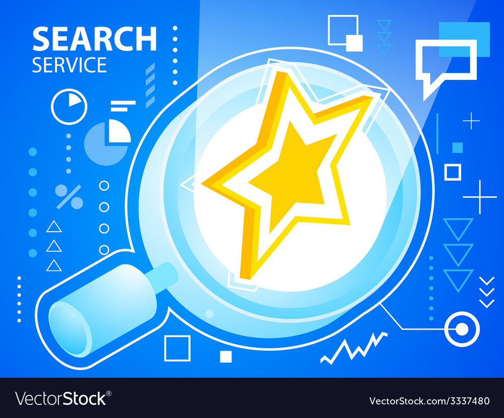 Bright star and search glass on blue background