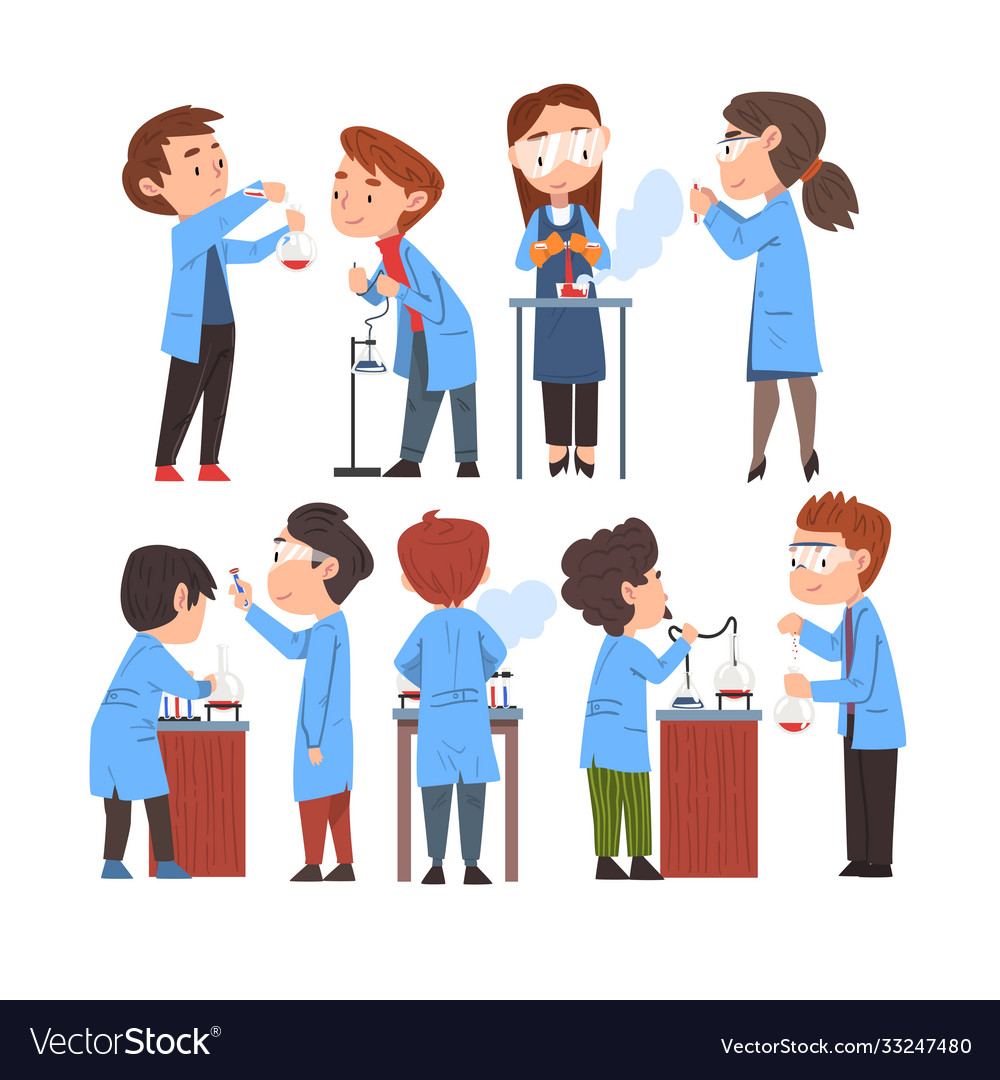 Chemist doing experiments set scientist vector image Chemist doing experiments set scientist