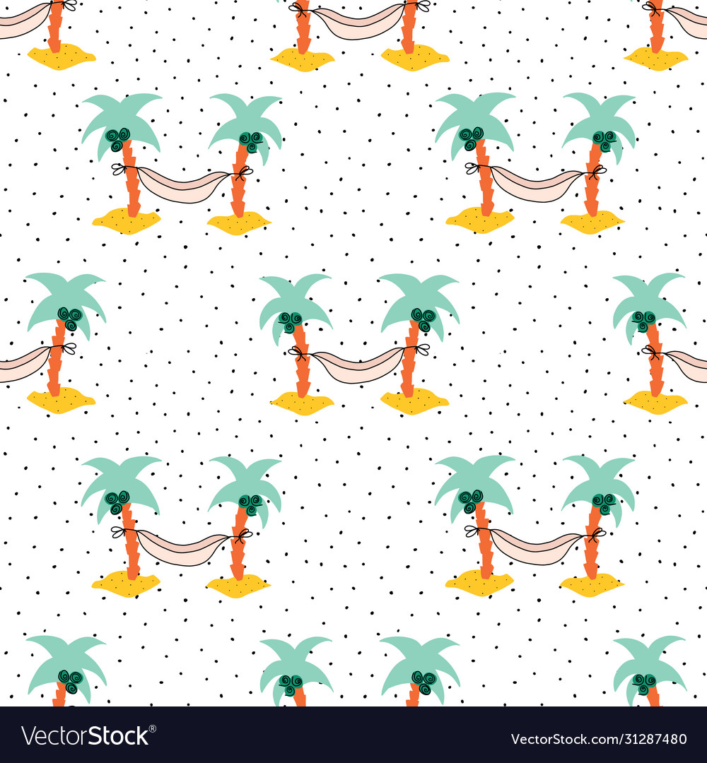 Hammock between coconut palm trees repeating vector image Hammock between coconut palm trees repeating
