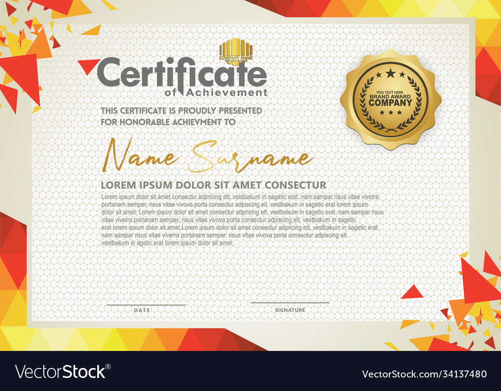 Horizontal certificate template with triangle vector image Horizontal certificate template with triangle