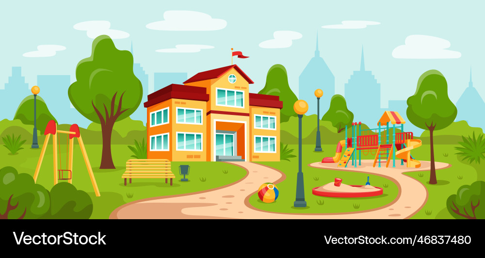 Kid Playground Kindergarten Or School Building Vector Image Kid Playground Kindergarten Or School Building Vector 46837480 