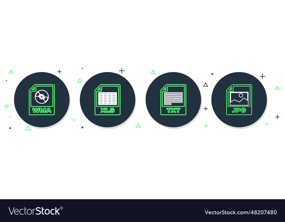 Set line xls file document txt wma and jpg icon